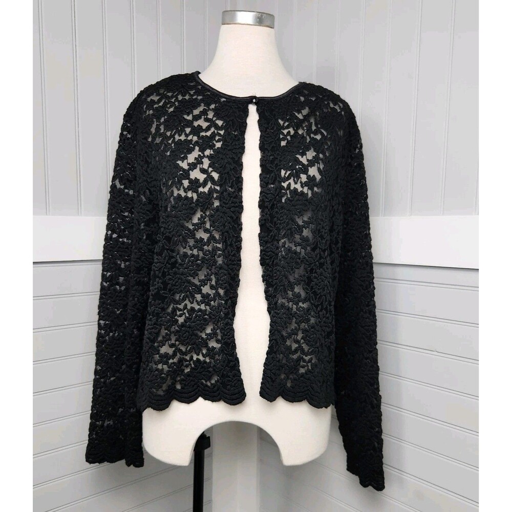 Connected Black Sheer Floral Lace Topper Cardigan Womens XL Button Vintage Fairy